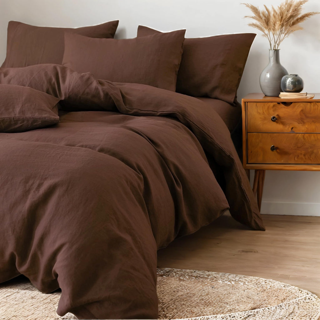 Cocoa Brown Duvet Cover King Size, Pre-Washed Bedding Set