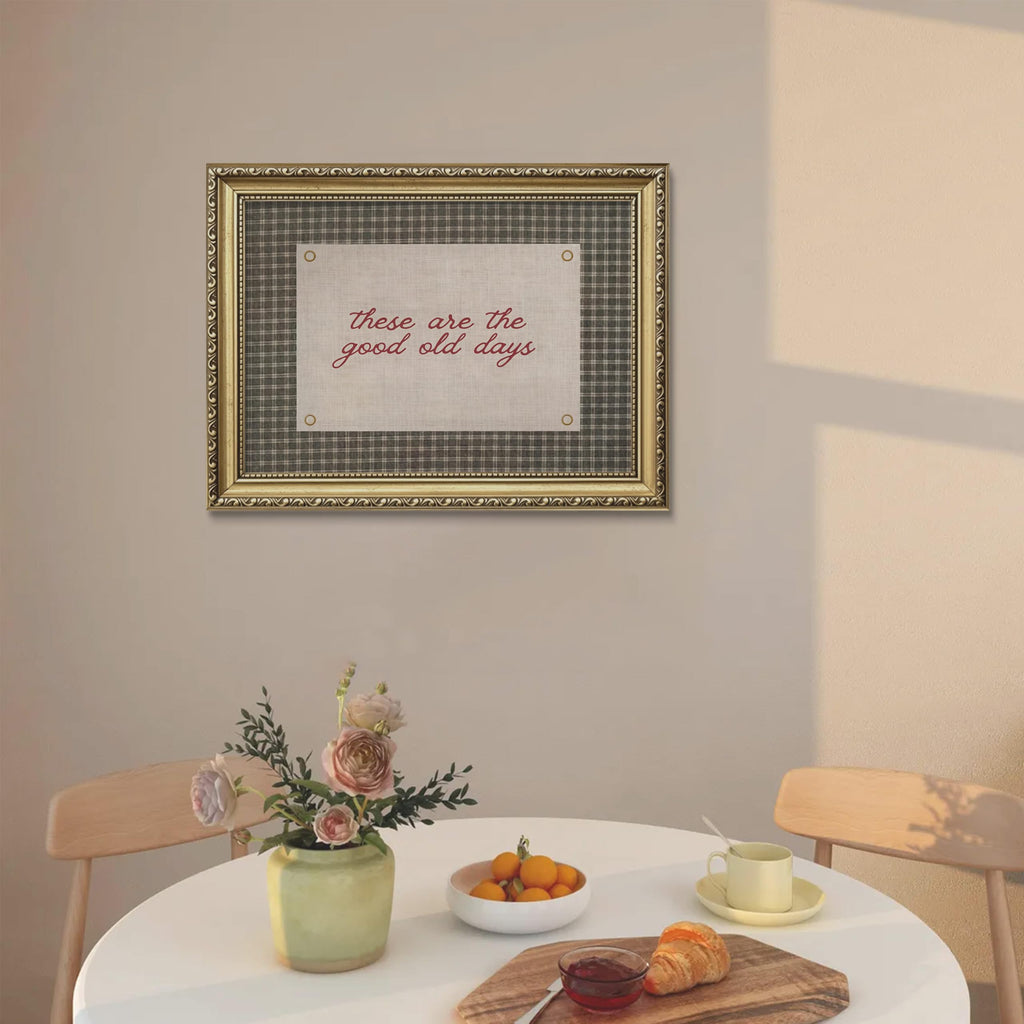 Vintage Gold Framed Wall Art, These Are The Good Old Days Rustic Farmhouse Canvas Decor, French Country Cottagecore