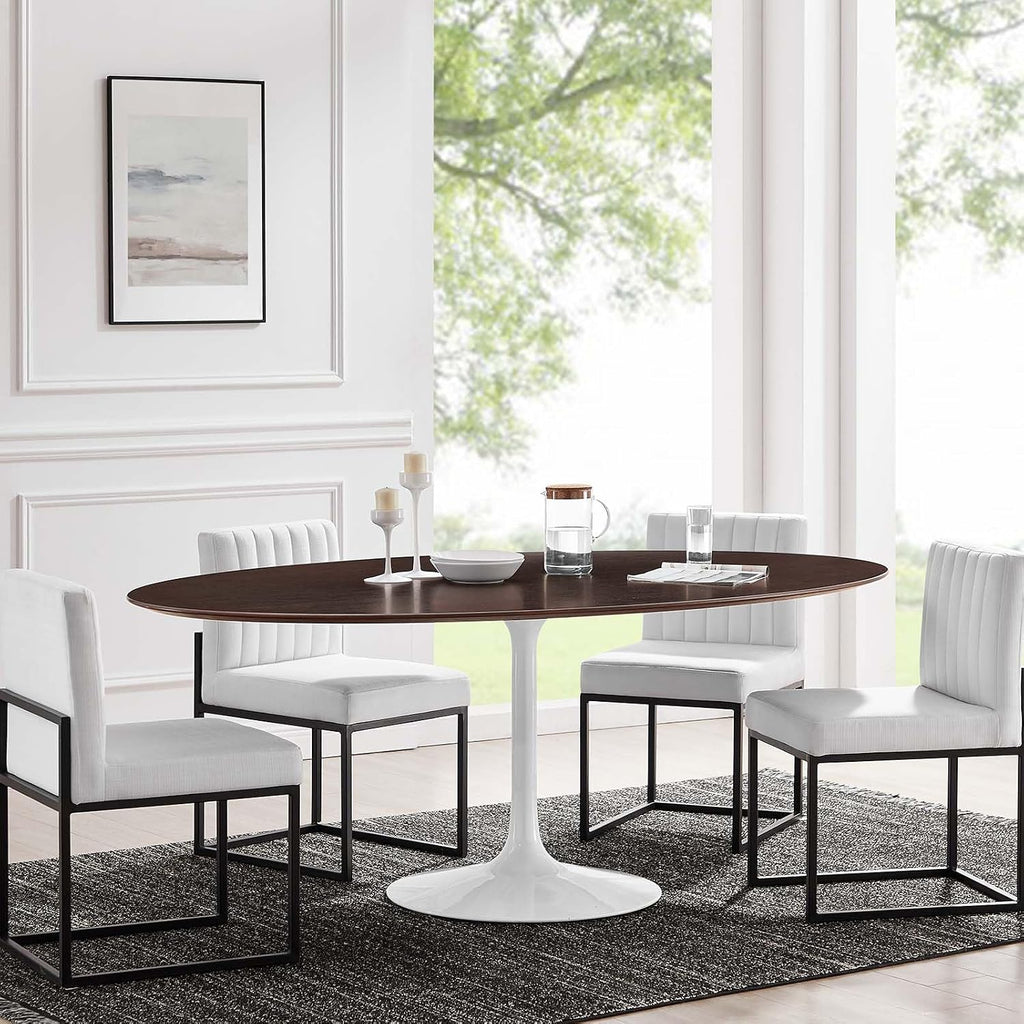 Inspired Tulip Style Oval Pedestal Dining Table — White Cherry Walnut, 78″ Oval