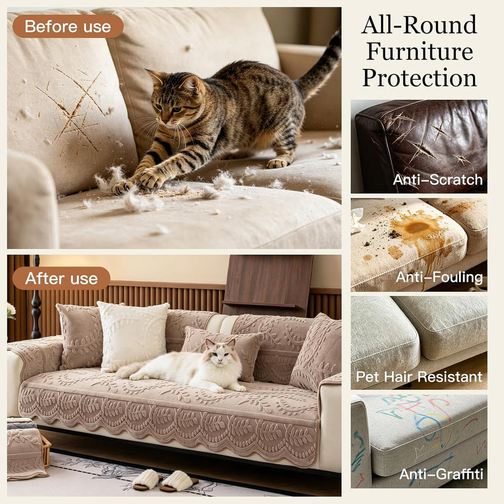 Plush Couch Cover for Pet, Dog Couch Cover for Sofa, Cocoa Coffee