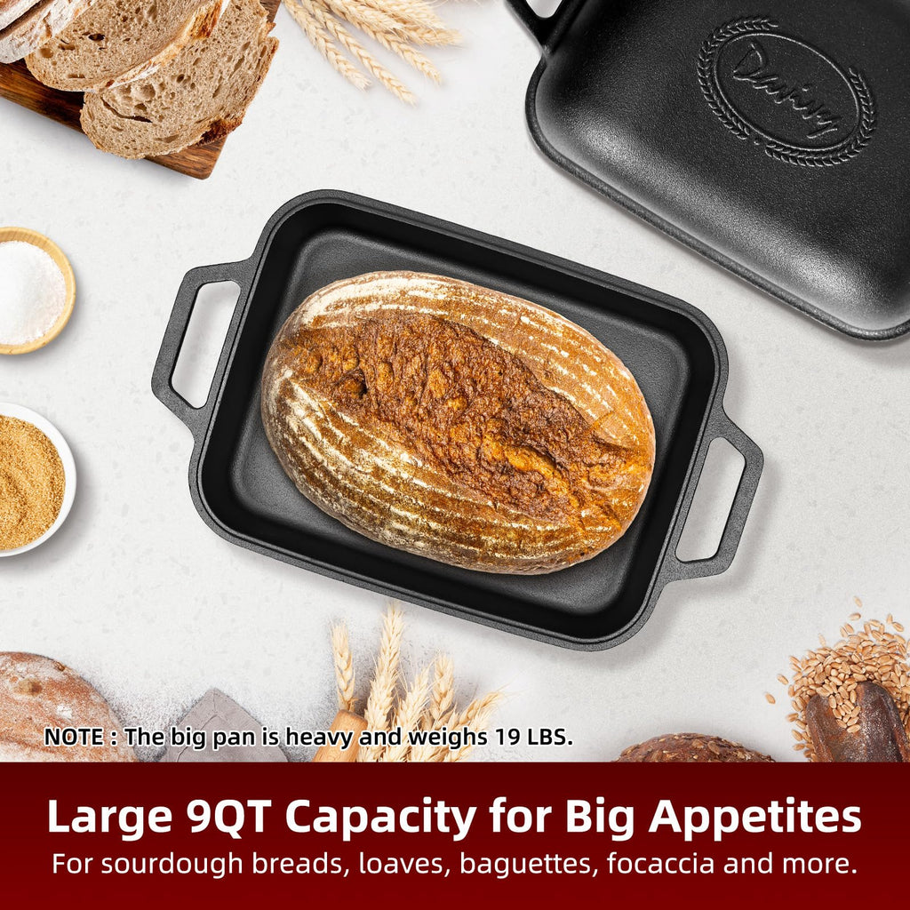 9QT Dutch Oven for Sourdough Bread, Non-stick Cast Iron Sourdough Bread Loaf Baking Pan, Large Capacity Cast Iron