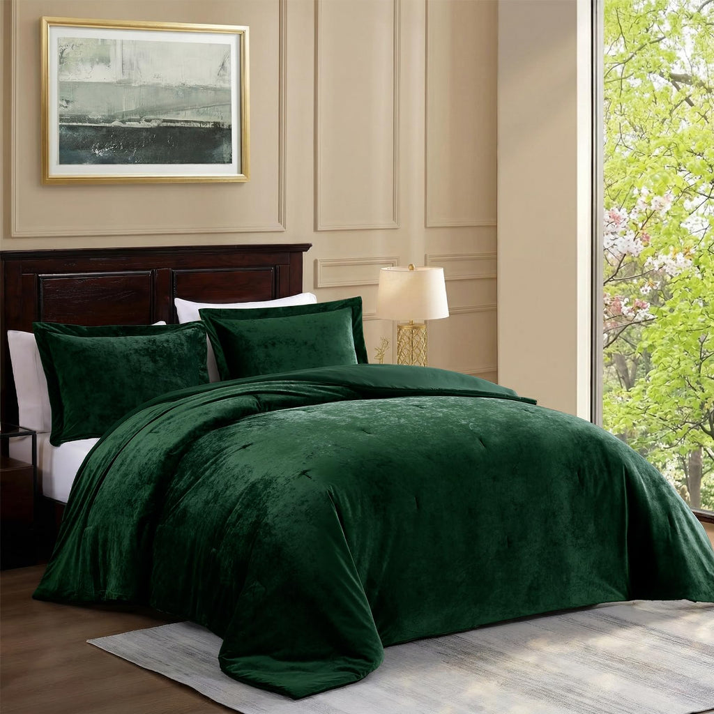 Velvet Comforter Queen, Luxuriously Soft Queen Comforter Set, Lightweight Bedding Set for All Seasons, Comforter