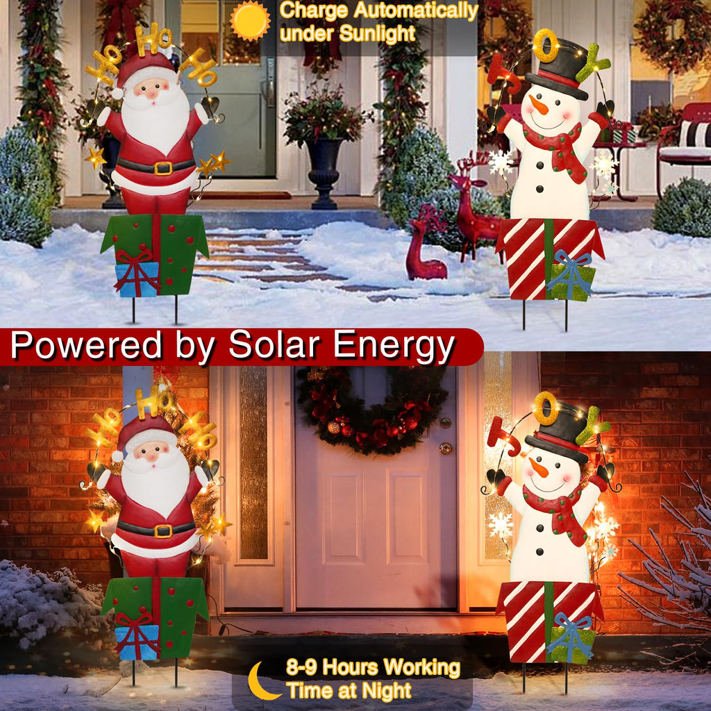 2 Pack Christmas Yard Signs Outdoor Decorations, Snowman Santa