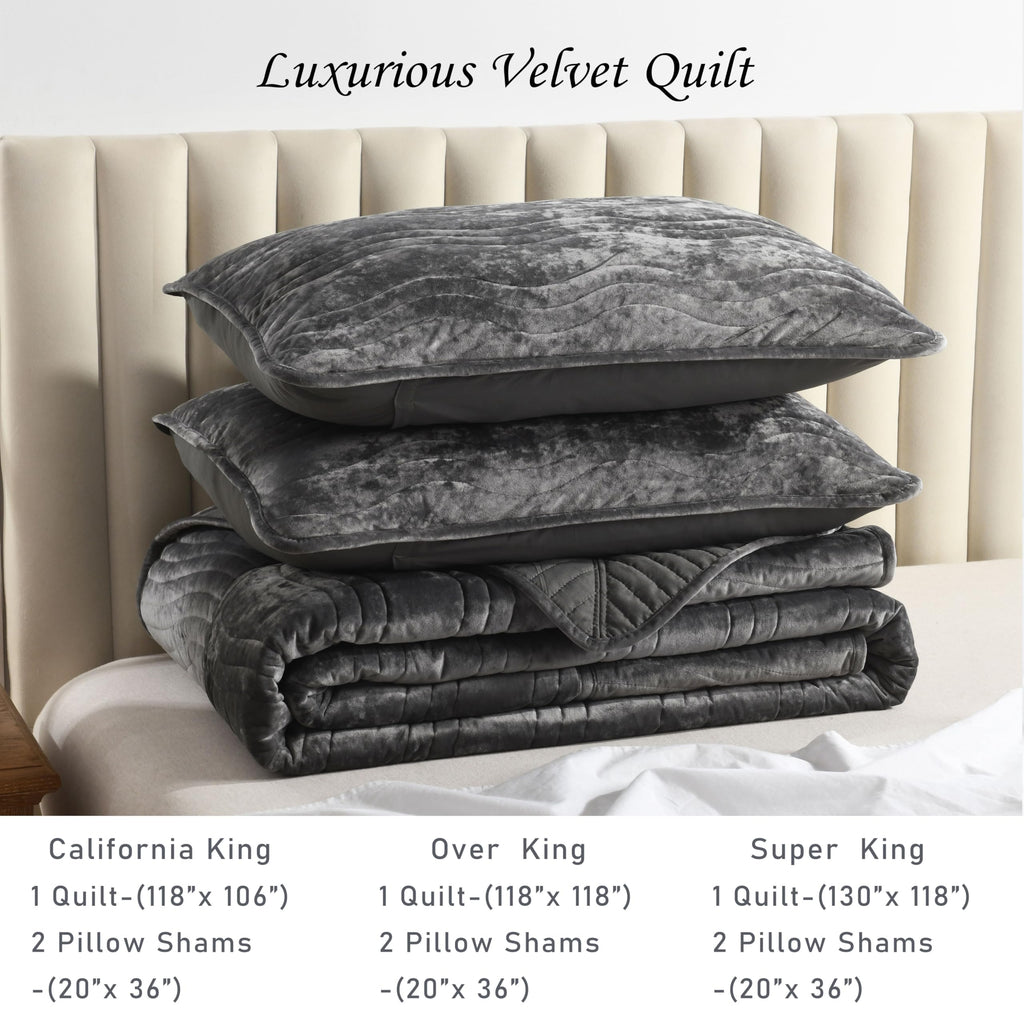 Patchwork Velvet Comforter, Grey Wave Pattern Quilt