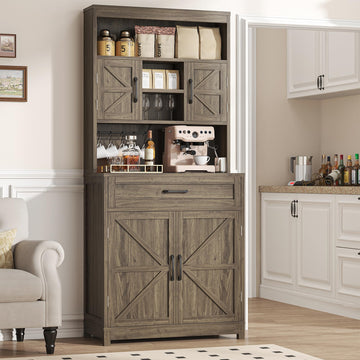 70 Inch Farmhouse Storage Cabinet with Doors and Drawers, Freestanding Kitchen Pantry Cabinet, Floor Storage Cabinet