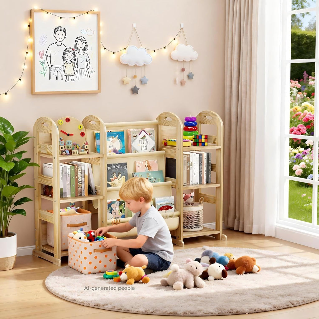 Kids Bookshelf and Toy Storage Organizer, Wood Book Shelf for Kids Rooms | Book Rack for Kids Room, Nursery
