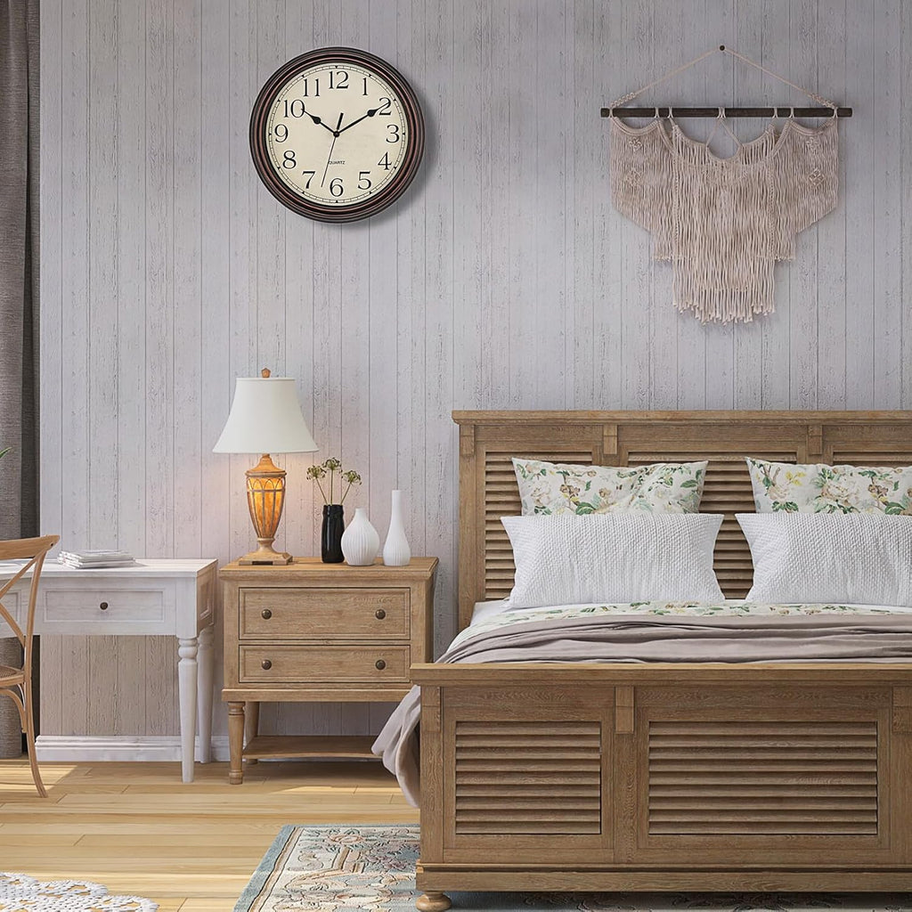 14 Inch Wall Clock Battery Operated Silent Non-Ticking Round Classic Vintage Retro Wall Clock Decorative for