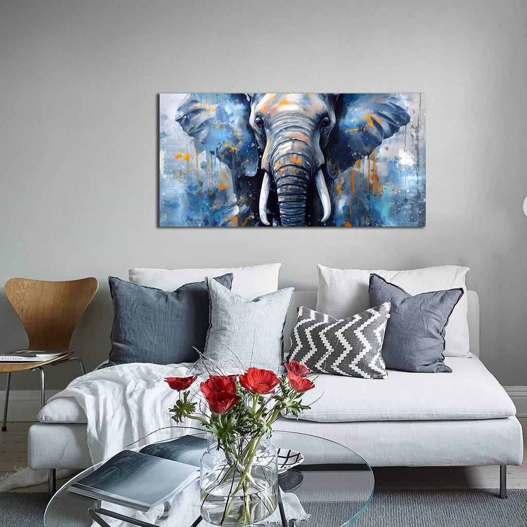Elephant Wall Art for Lving room, Animal Canvas Wall Decor, Blue Picture Print Arwork, Size 20x40 Inches