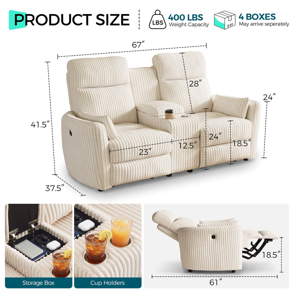 Modular 2-Seater Recliner Sofa Set with Matching Chair, Manual Corduroy Living Room Sectional with Hidden Storage