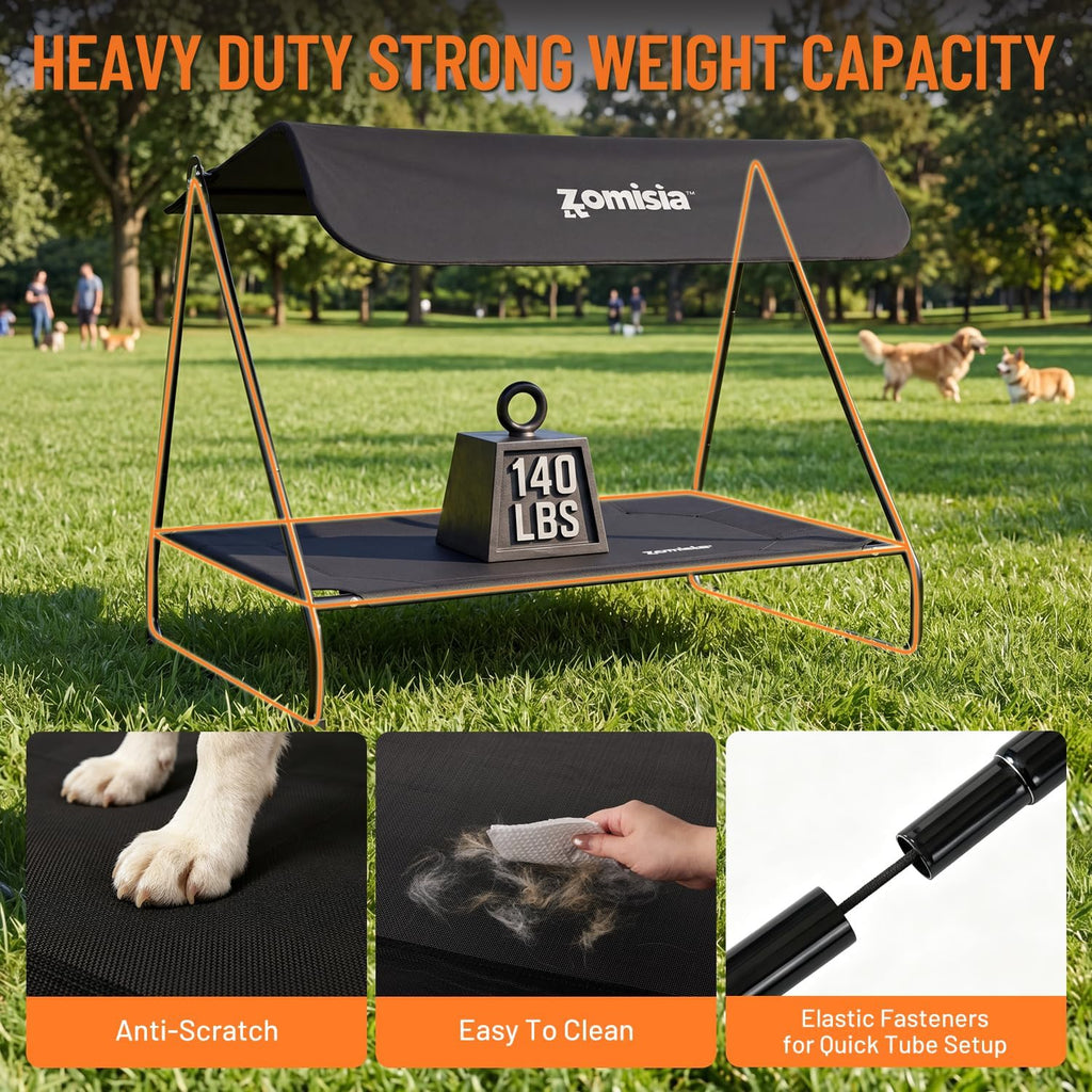 2-in-1 Elevated Dog Bed with Adjustable Canopy, Heavy Duty Raised Dog Bed with Sun Protection Shade, Anti-Scratch