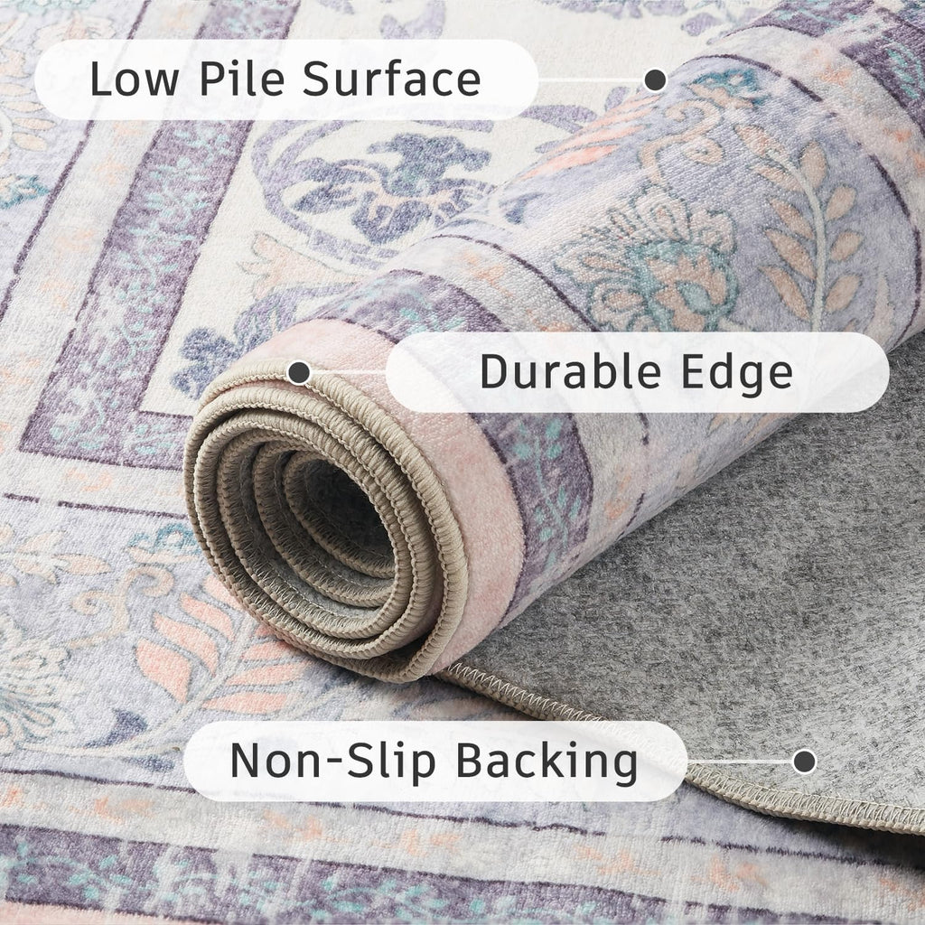 Purple Floral 2x6 Runner Rug Washable