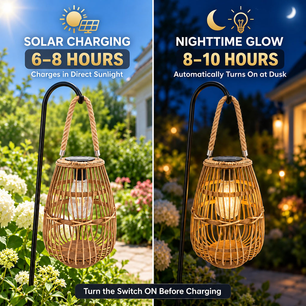Rattan Solar Lantern Outdoor Hanging & Tabletop Decor Light