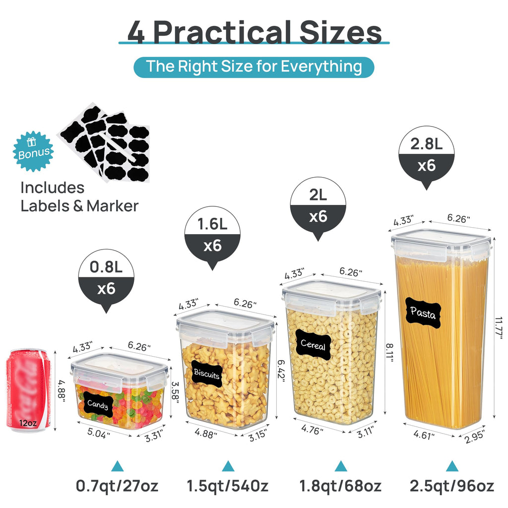 Airtight Food Storage Containers with Lids, 24 pcs, Gray