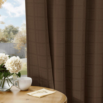 Brown Plaid Jacquard Blackout Curtains 52x63 2 Panels