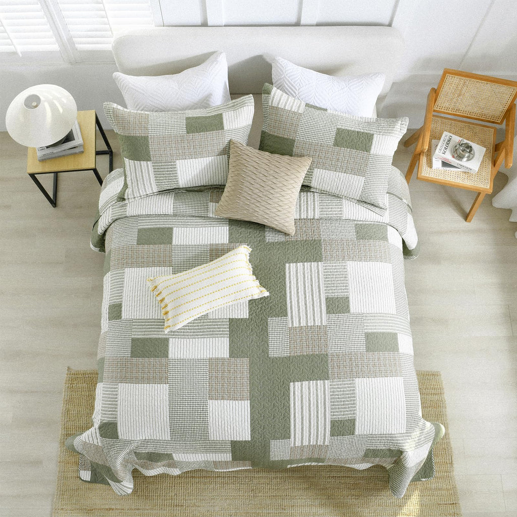 100% Cotton Quilts, Patchwork Plaid Quilt Bedding Set for All Season, Farmhouse Bedspreads Coverlet
