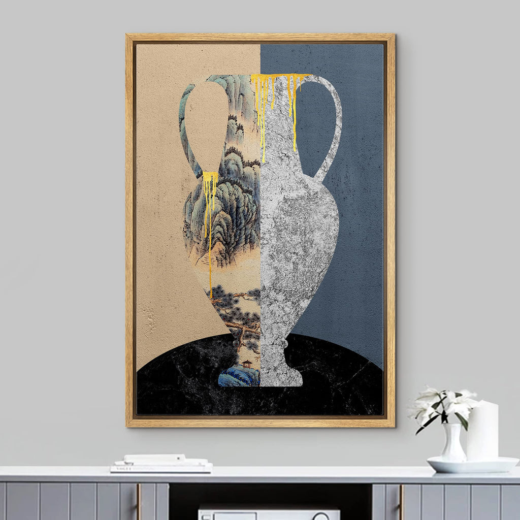 Framed Canvas Print Wall Art Abstract Geometric Floral Vase Nature Wilderness Illustrations Modern Art Decorative