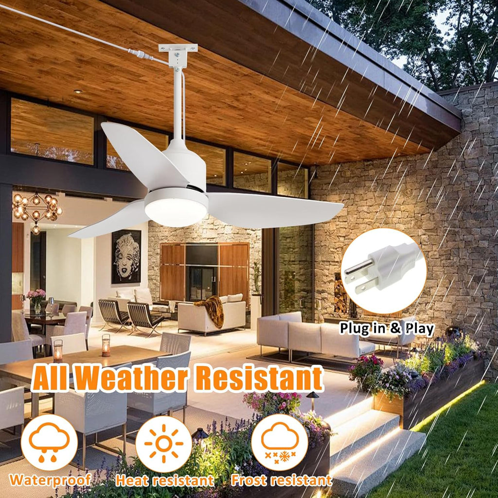 42 Inch White Waterproof Gazebo Fans with Lights Outdoor Hanging - Plug in Remote App Control for Patio Indoor Farmhouse Porch - 6 Speed Reversible DC Motor A101-B0F4NKYBWR