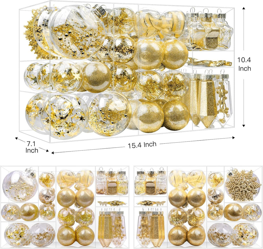100PCS Christmas Tree Ornaments Clear Set, Gold