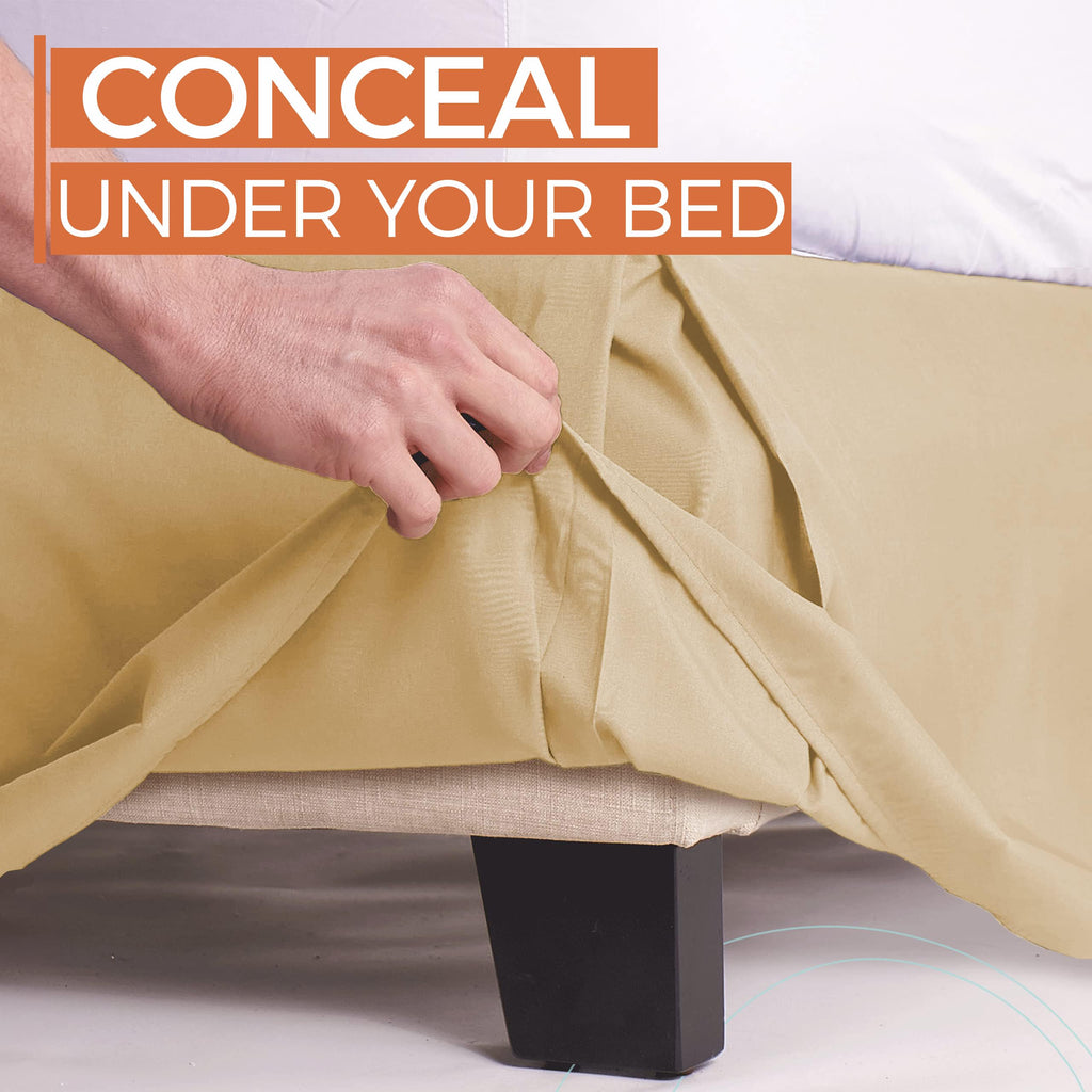 Bed Skirt King Size, 14" Inch Drop with Platform, Box Spring Cover Drape Bed Skirting, Wrinkle & Fade Resistant Camel