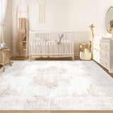 6x9 Washable Vintage Medallion Area Rug, Low Pile Non-Slip Carpet for Living Room Bedroom Beige