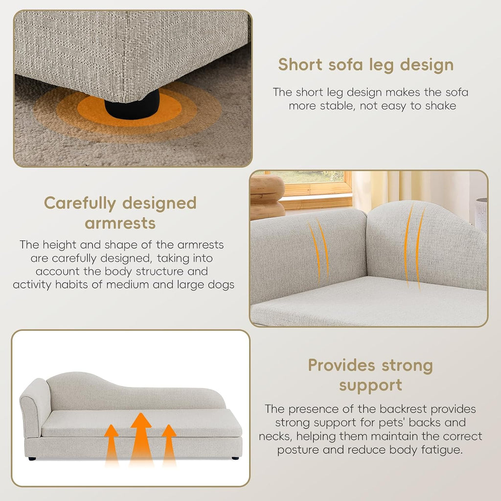 Elevated Dog Couch, Linen Pet Sofa with Wave Backrest & Single Armrest