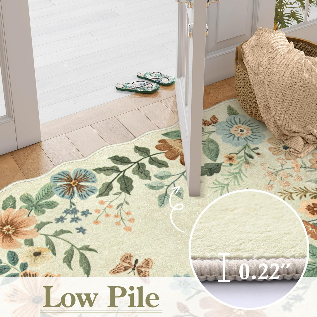 Floral Hallway Runner Rug Non Slip, 2'6''x10' Soft Washable Runner