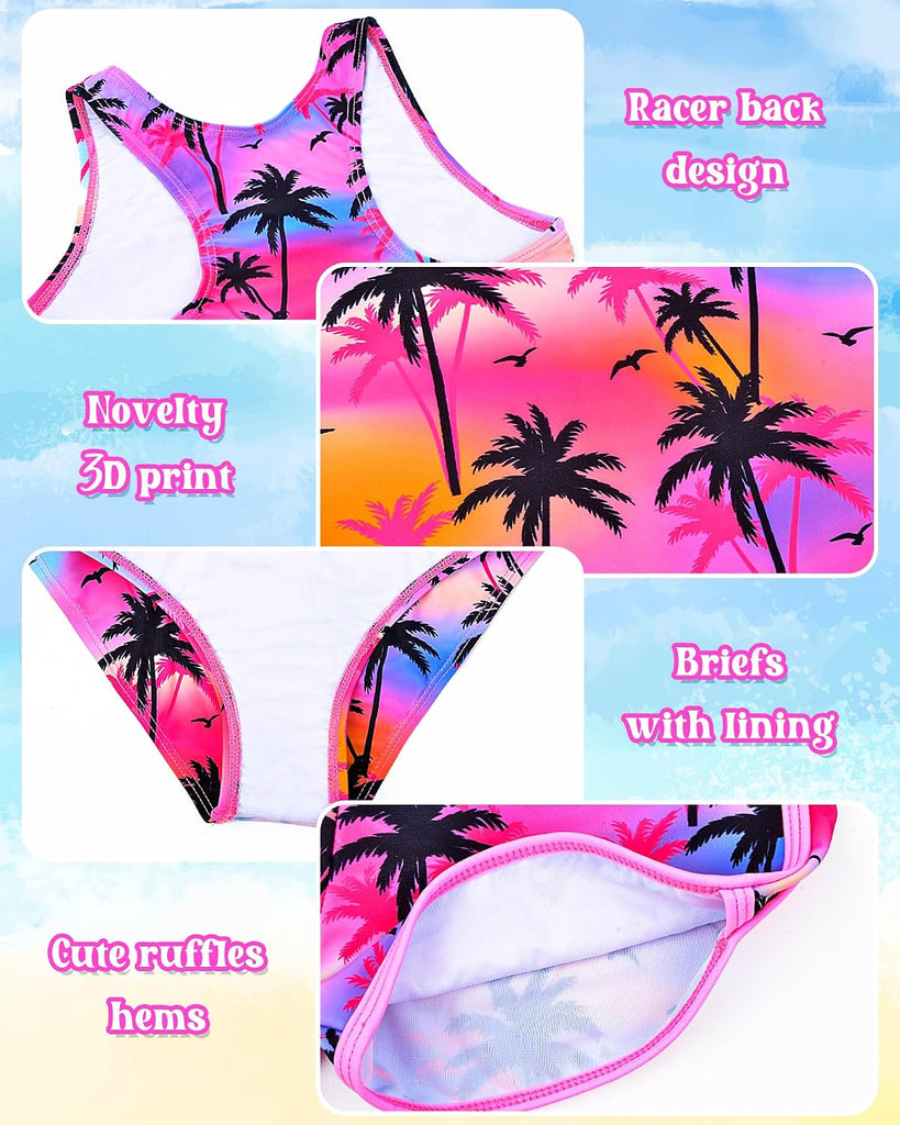 Girls Tankini Swimsuit 3 Piece Bathing Suit Set Cute Bikini Swimwear with Shorts Summer UPF 50+ Racerback Kids Swim