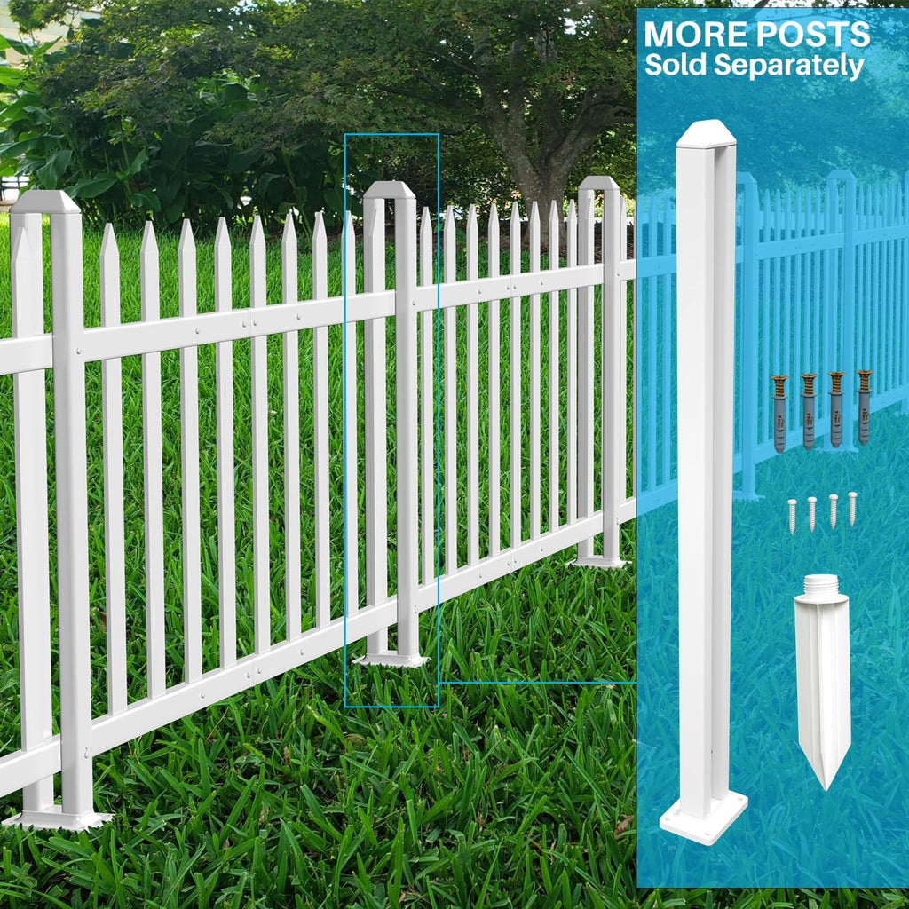 3 Sets Vinyl Picket Fence Panels 36" H x 84" W White PVC for Front Yard Porch Deck Pool Air Conditioner Safety Dog