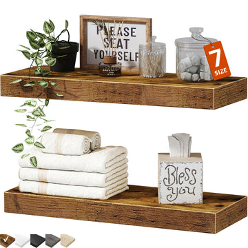 Bathroom Floating Shelves for Wall (Brown, Set of 2, 15.7")