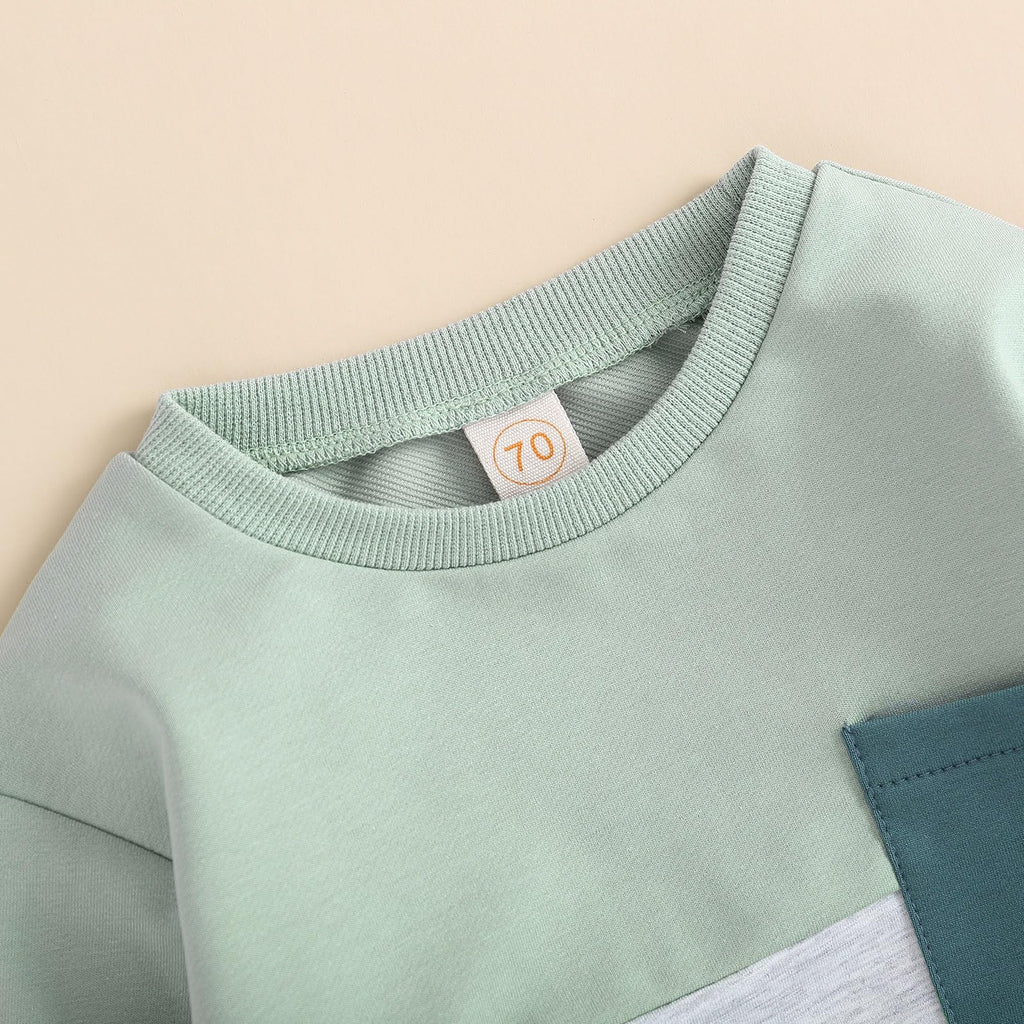 Toddler Baby Boy Fall Outfit Contrast Color Sweatshirt Tops with Elastic Waist Pants Cute Infant Newborn Winter