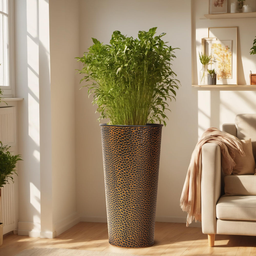 25" H. Metal Hand-Hammered Planters with Inner Pots 2-Pack, Bronze Decor Planter for Deck, Patio, Porch - Galvanized