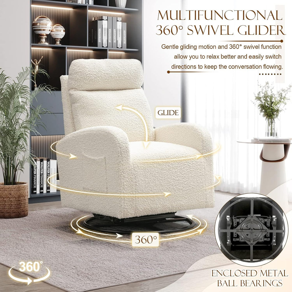 Modern Swivel Glider Chair, Upholstered Accent Glider Rocker for Baby Nursery, Comfy Tall Back Rocking Armchair with