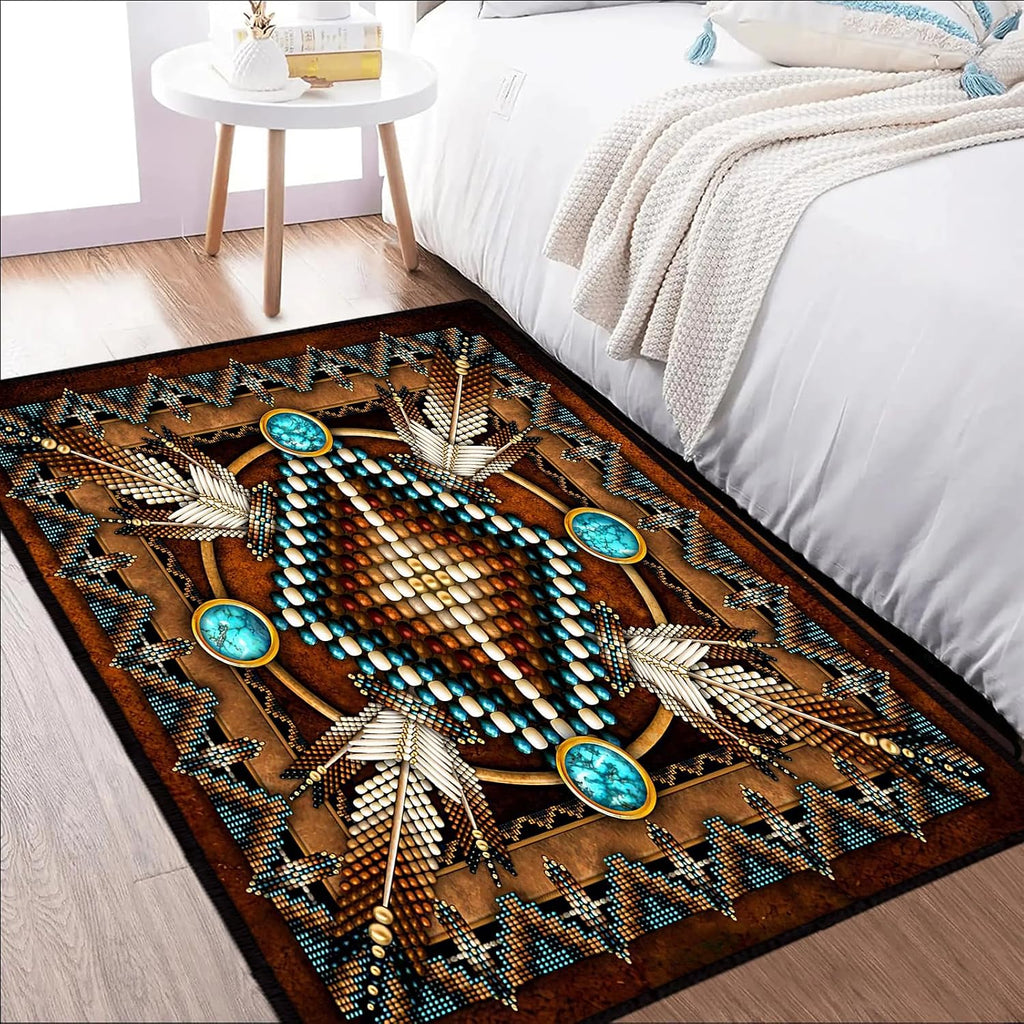 Southwestern Area Rug Washable Living Room Rug,Aztec Tribal Rugs Native American Throw Rugs Vintage Rug Non Slip