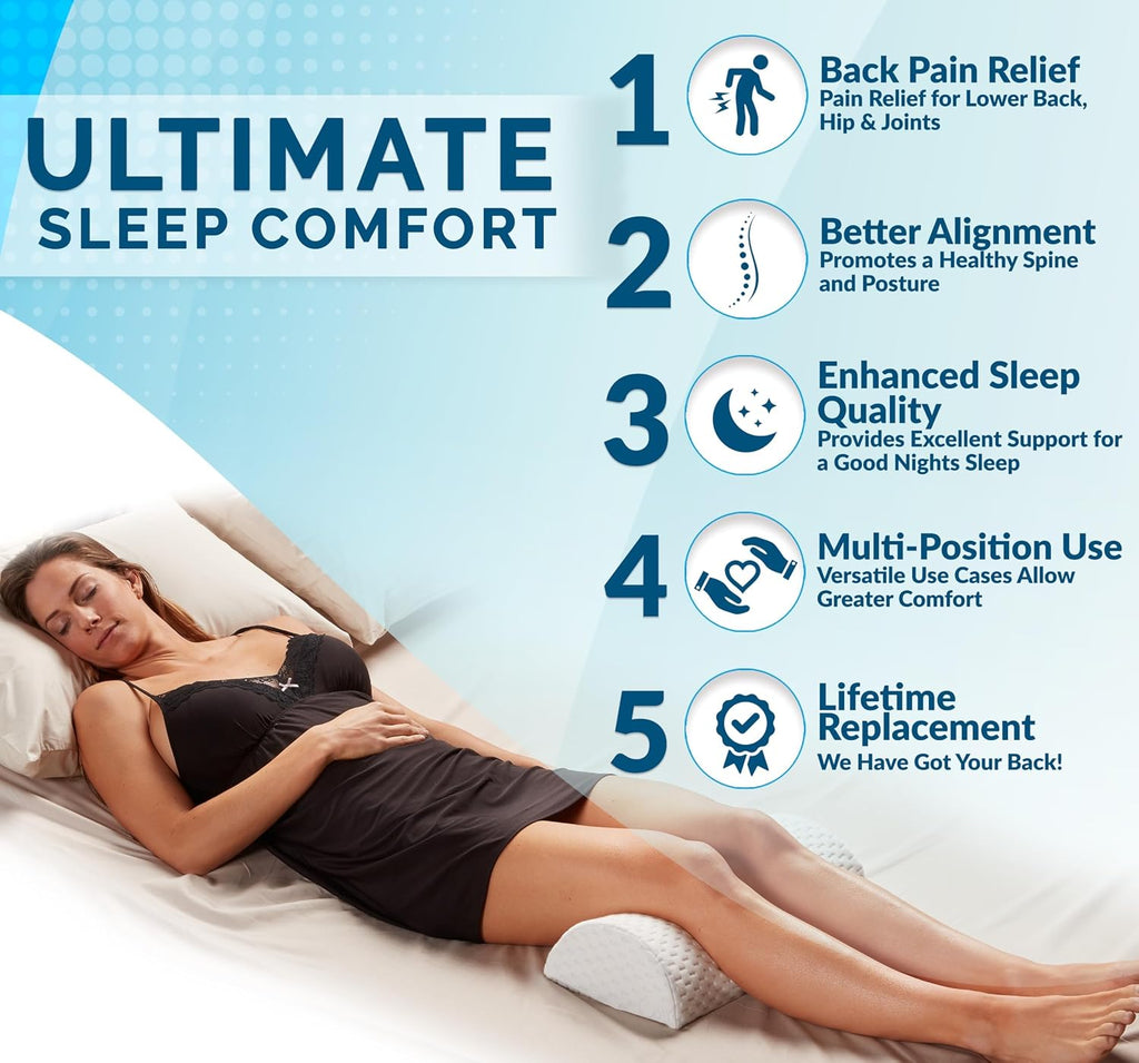 Knee Pillow for Back Sleeping - 100% Memory Foam Bolster Pillow for Legs - Under Knee Pillow for Sleeping on Back