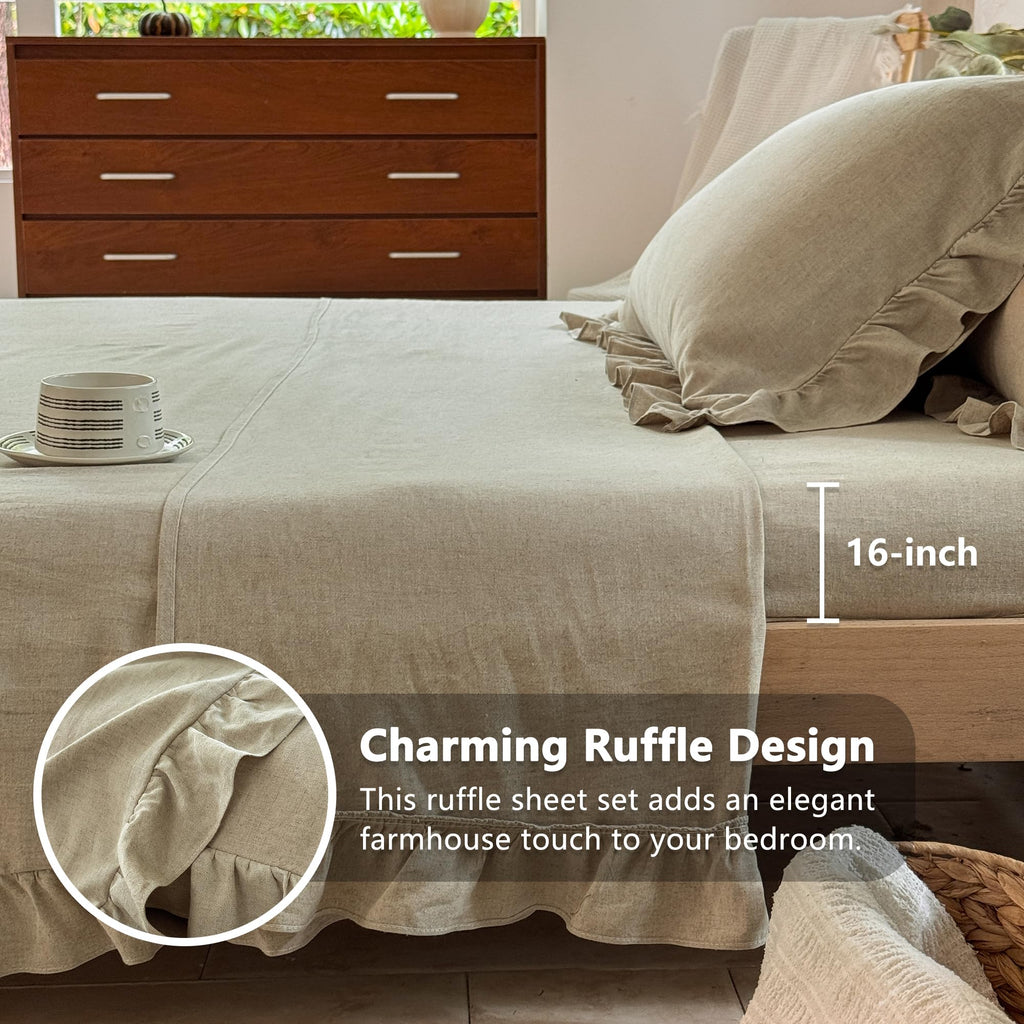 100% French Linen Ruffled Sheets, Linen
