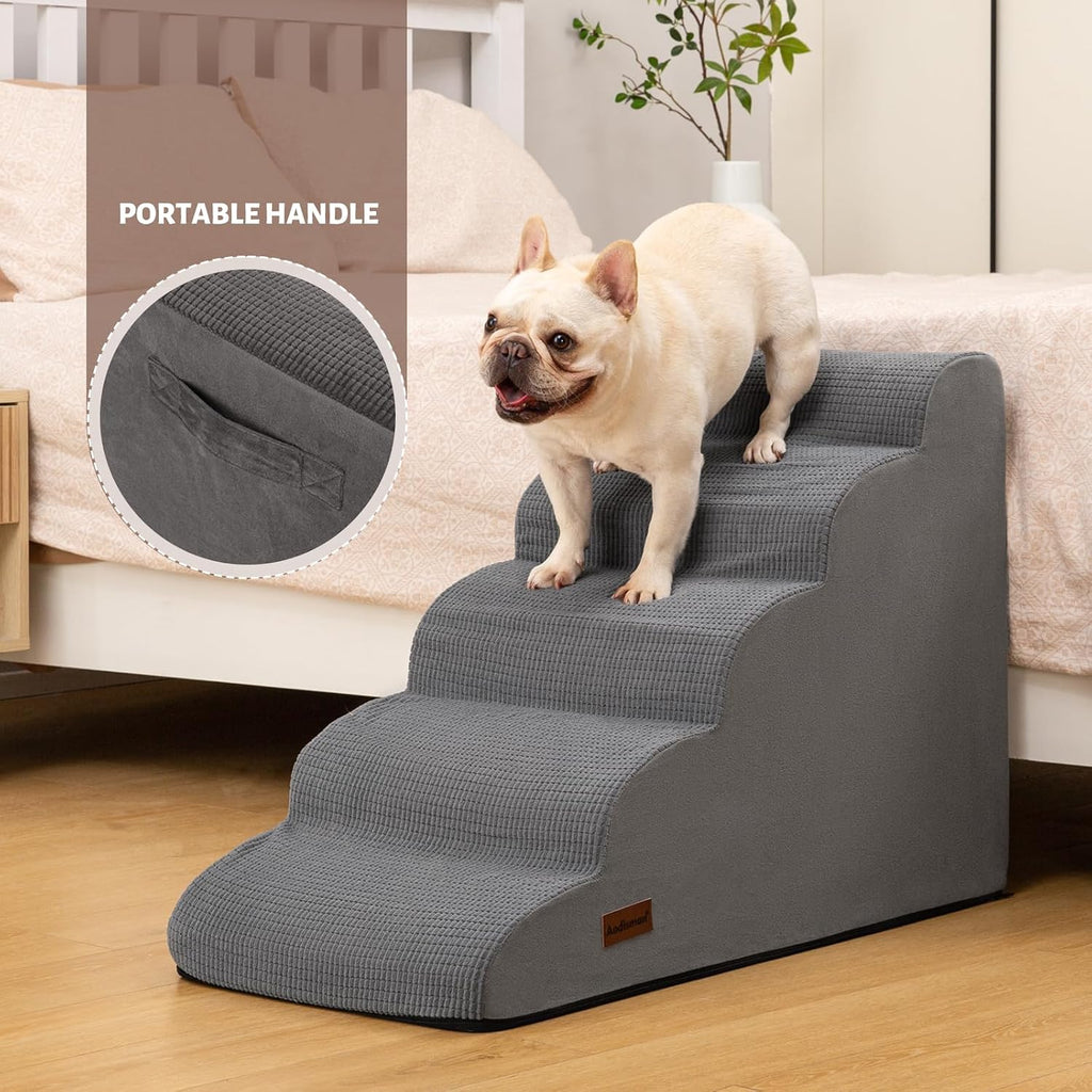 Dog Stairs for High Bed, 5-Step Pet Ramp for Small Dogs and Cats