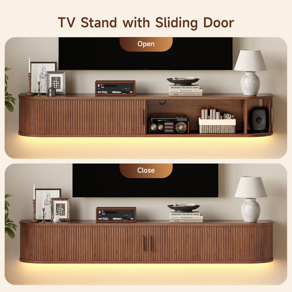 55" Floating TV Stand, Wall Mounted Entertainment Center Walnut