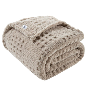 90x90 Inch Brown Waffle Blanket - Soft & Fluffy Fleece, Neutral Tan Color, Cute & Aesthetic, Perfect for Sofa
