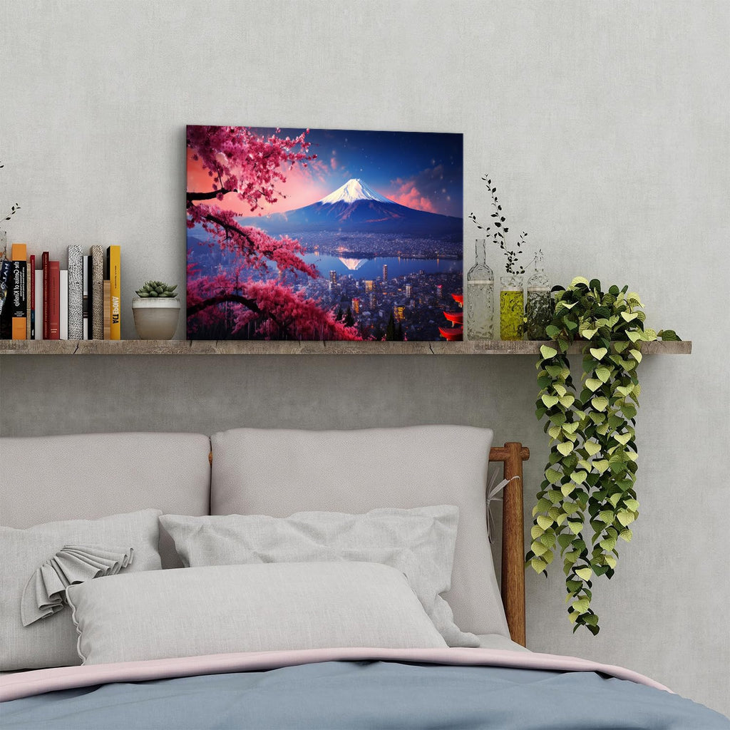 Mount Fuji Canvas Wall Art Japan National Park Poster Vintage Pink Cherry Blossom Pictures Canvas Prints Sunset