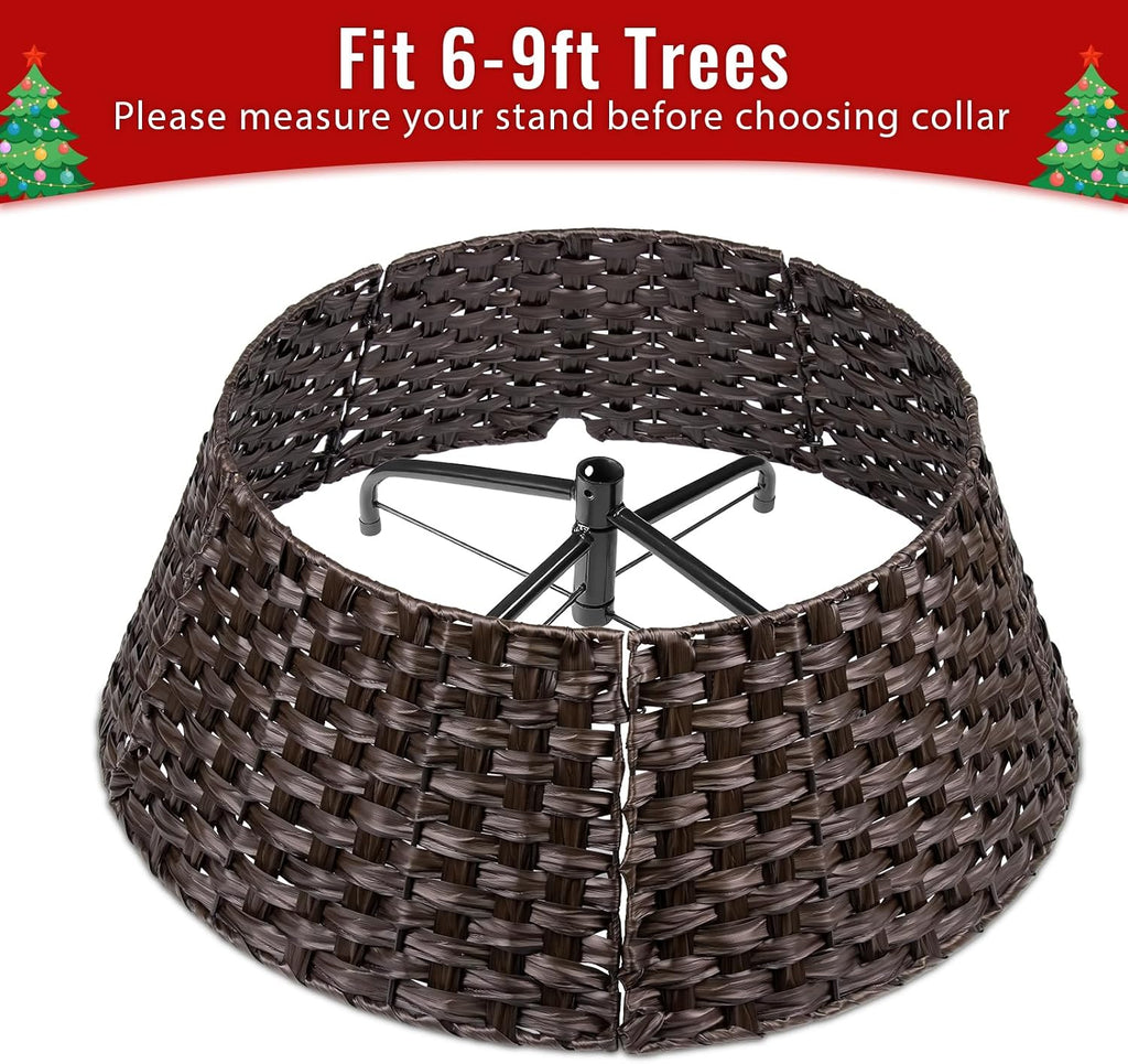 Christmas Tree Collar for 7.5ft Trees, 28" Brown Wicker 4-Piece