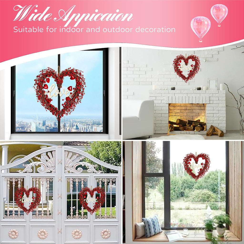 Valentines Day Wreaths for Front Door,14 Inches Artificial Red Berries Valentine Heart Shaped Wreath Decor with Love