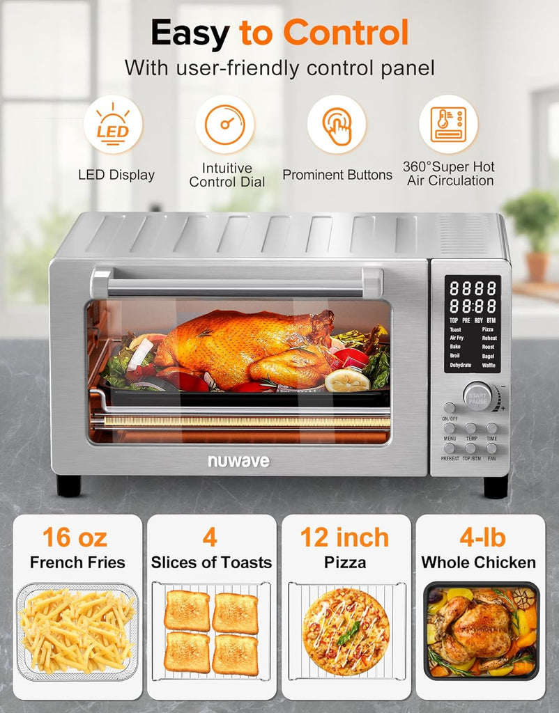 Bravo Pro Smart 21QT Toaster Oven Air Fryer Combo, Convection Oven Countertop, 10 functions all in 1, with even &