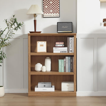 3-Shelf Bookcase Wooden Bookshelves 33in Wide Floor Standing Display Storage Shelves Oak Bookcase, Bed Room