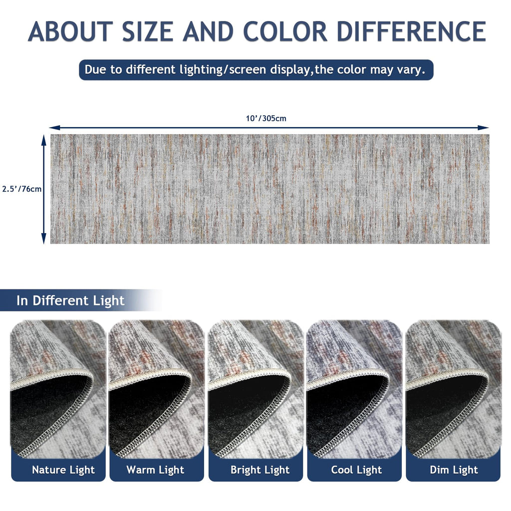 2.5x10 Washable Runner Rugs, 10 ft Runner Rug s, Ultra-Thin Abstract Long Stain Resistant Rug Runner, Non-Slip Backing