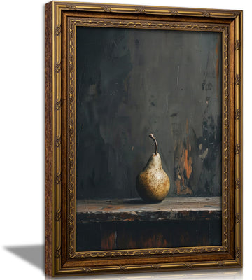 Vintage Gold Framed Pear Wall Art, Moody Pear Still Life Oil Painting Canvas Prints, Country Farmhouse Kitchen