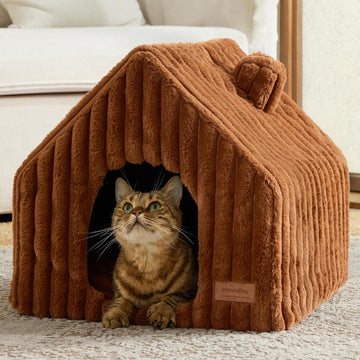Cat Bed Cave, Enclosed Washable Covered Dog Bed with Support Frame