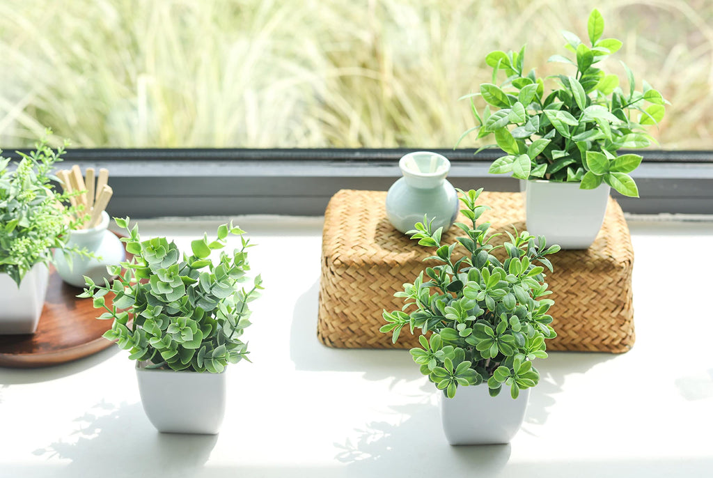 4 Pack 7" Mini Fake Plants, Artificial Plants Decor