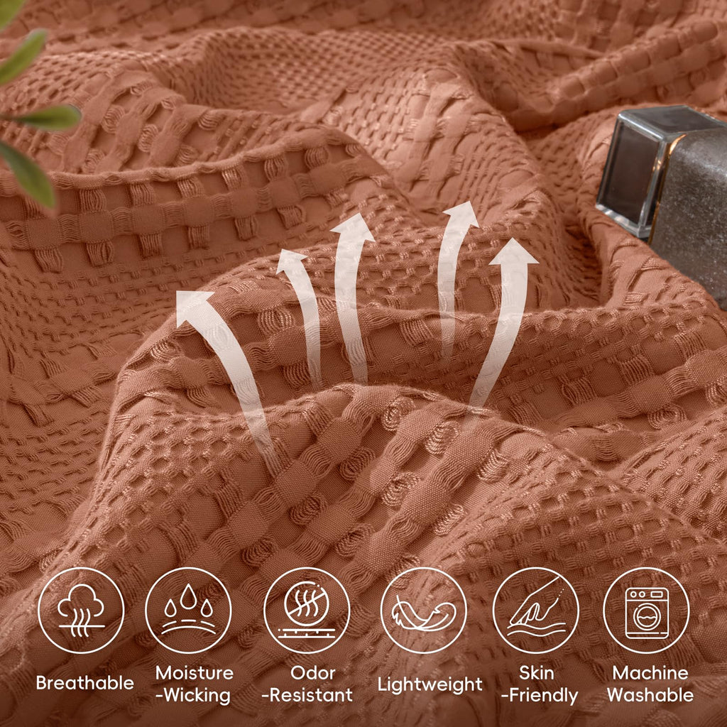 Cooling Waffle Blanket for Hot Sleepers, 110"x96", Terracotta