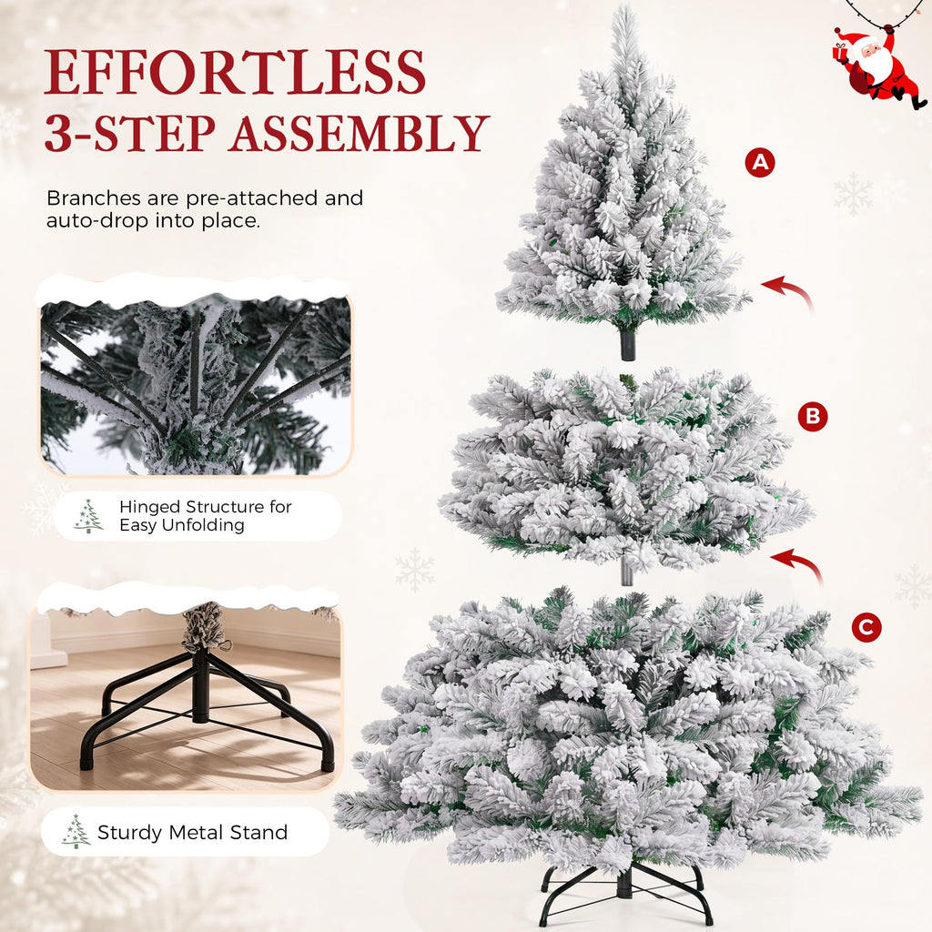 6ft Snow Flocked Artificial Christmas Tree Unlit with 1010 Branch Tips