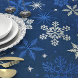 Holiday Blue Snowflakes Metallic Jacquard Woven Tablecloth (60" x 120" Rectangle)